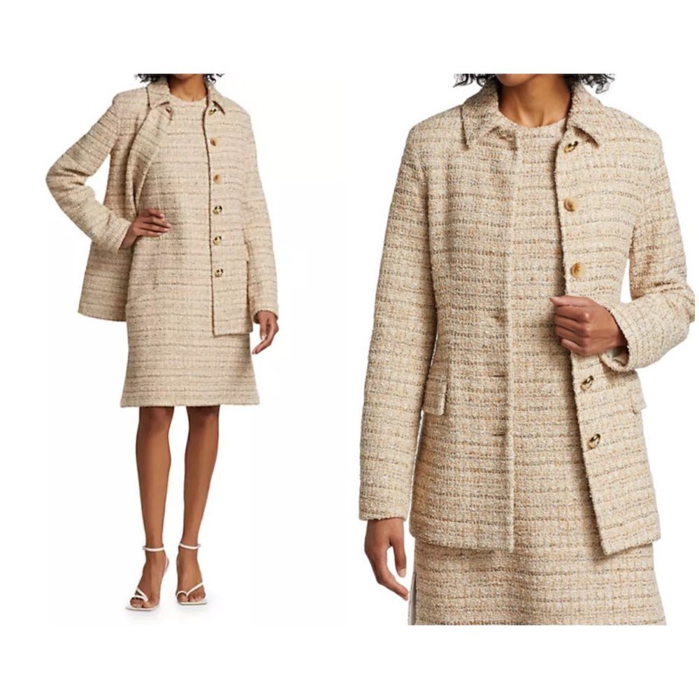 💕ST JOHN💕 Space Dyed Tweed Long Jacket ~ Beige Multi-Color 12 NWOT
